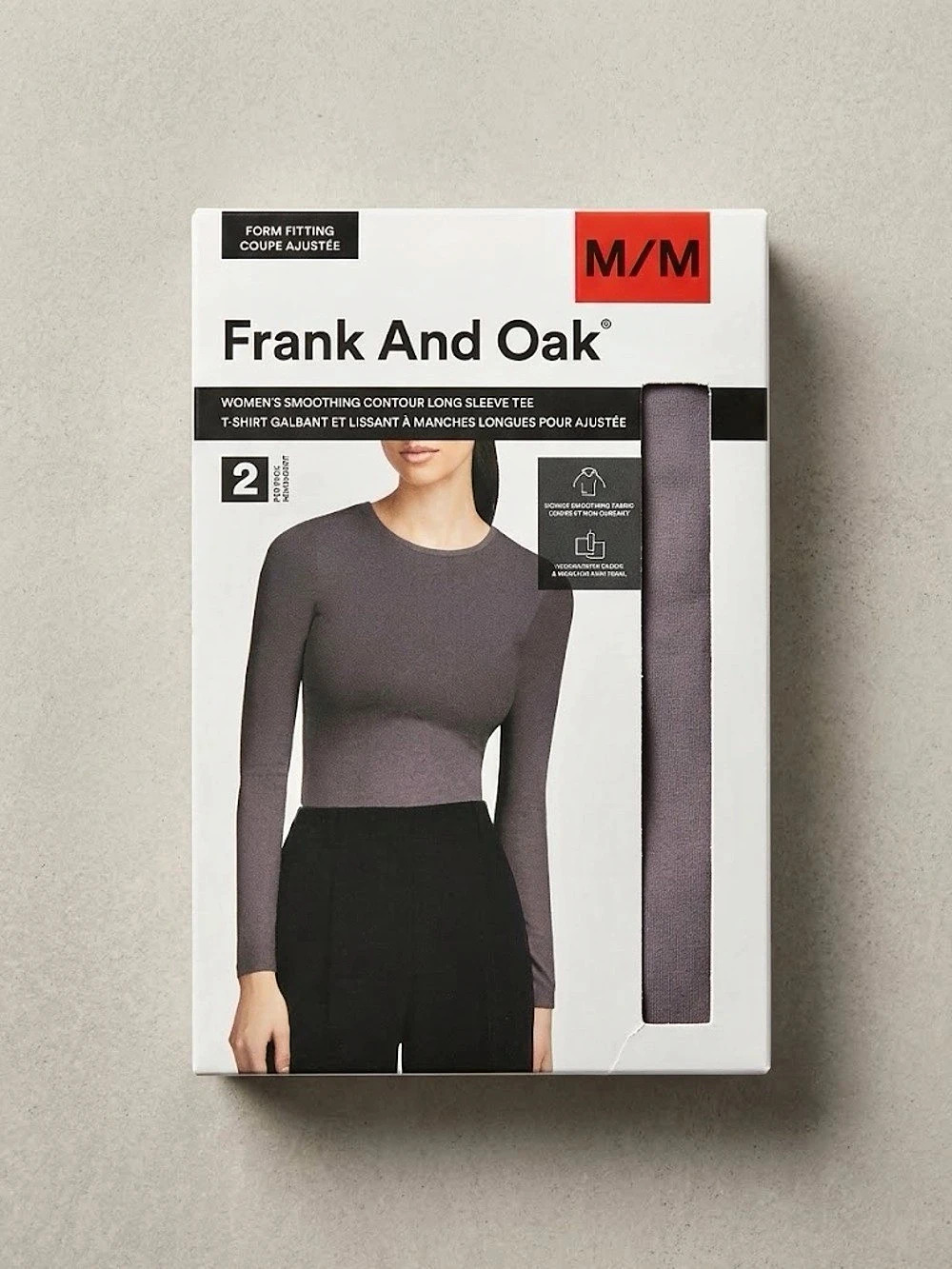 Frank And Oak Form Fitting Crew Neck Long Sleeve T-Shirt Gray Medium